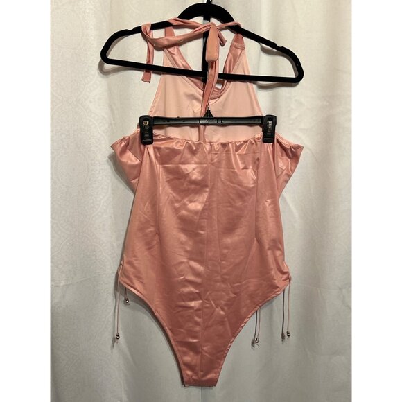 Pink Bunny Girl Halter Bodysuit XXL With Heart Cutout & Adjustable Side Ties - Picture 4 of 8